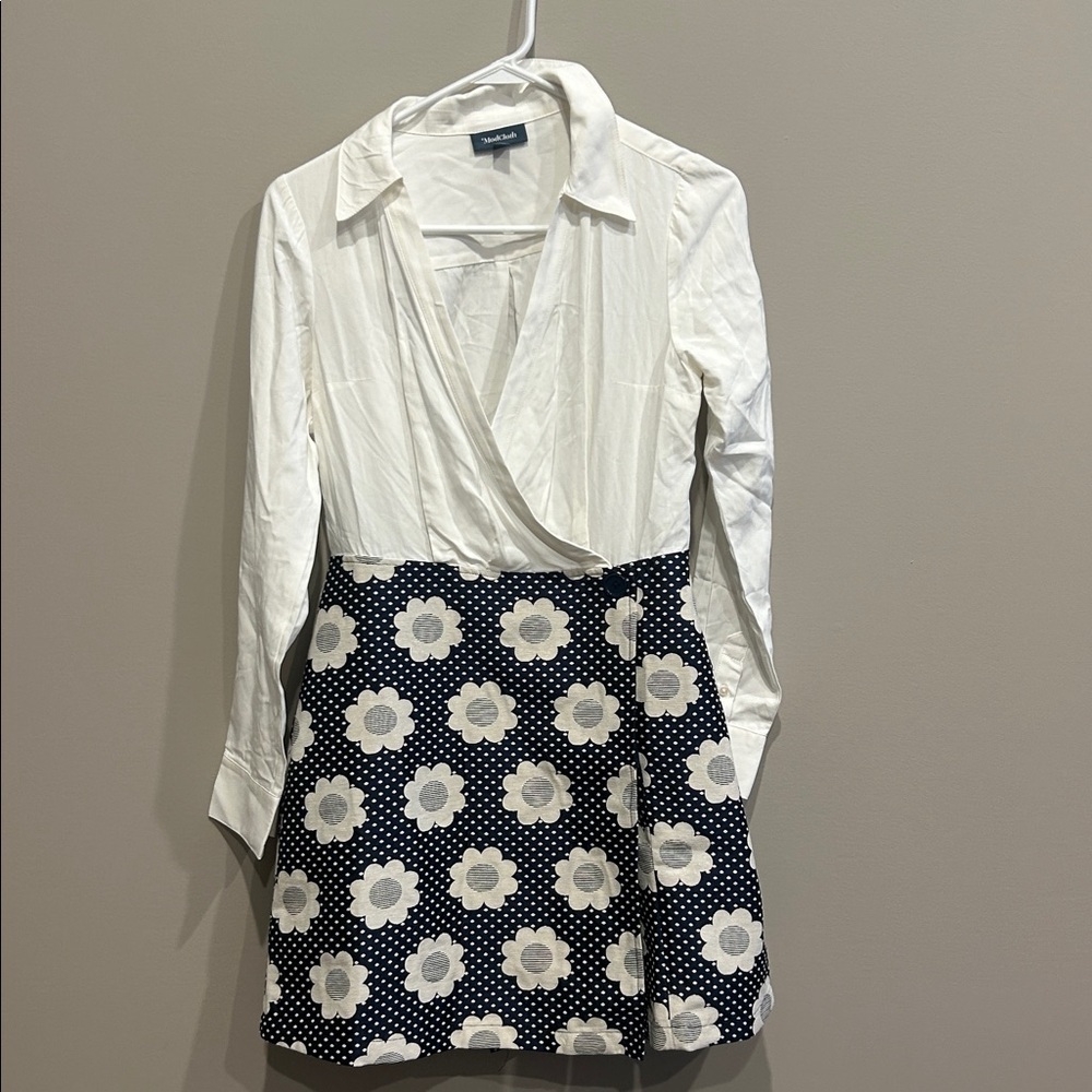 ModCloth Floral Polka Dot Au Contrails Wrap Dress Long Sleeve White Sz 4